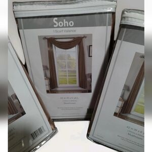 3 Brand New Soho Scarf Valances Each 42" X 6 Yd. Long Mushroom Color-In Zip Pack